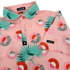 Bad Birdie Shirt Mens Medium Pink Blue Abstract Floral Performance Polo
